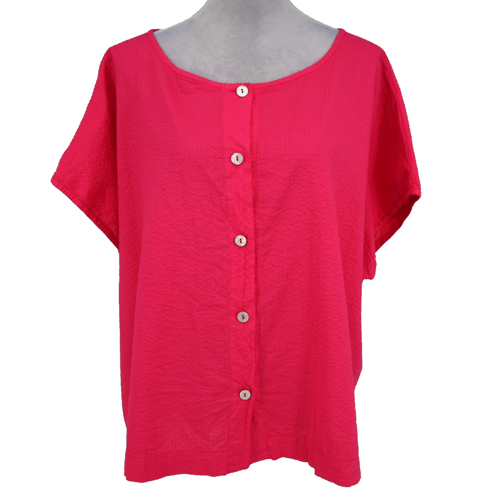 Bryn Walker Top Womens 2XL Pink Cotton Seersucker Blouse XXL 2X Bessie Shirt New